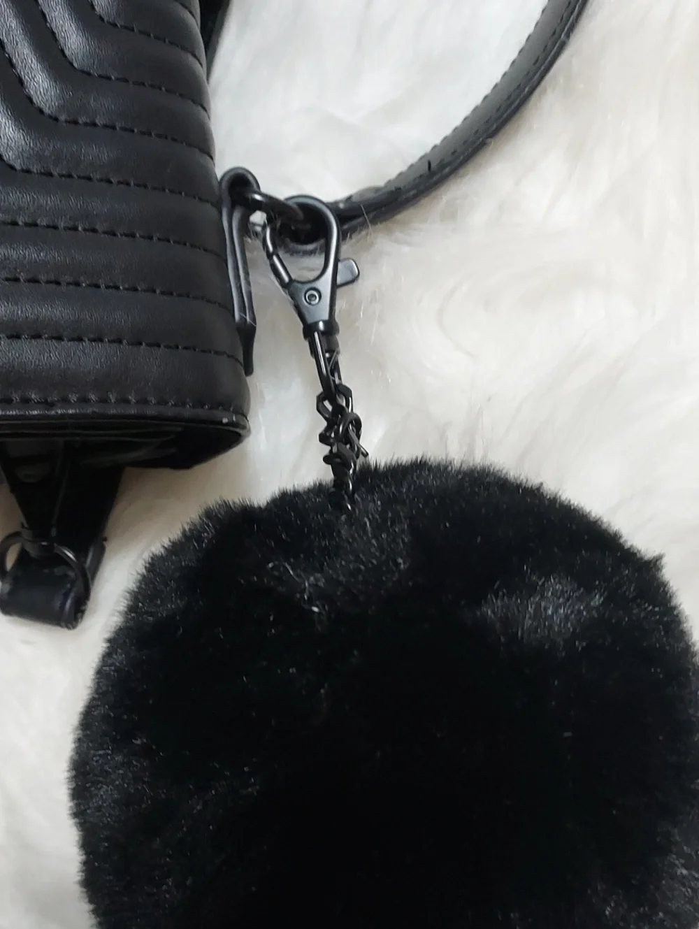 ALDO Chic Black Quilted Top-Handle Satchel with Pom Accent